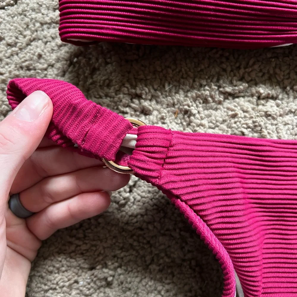 LA Hearts Maroon Ribbed Bikini Set - Picture 2 of 3